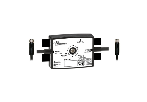 BW3763 Passive Distributor AUX to 2 x M8 cable sockets, straight, 4 poles, 19 mm deep, IP67