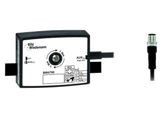 BW4760 Passive Distributor AUX, 1 x M12 cable plug, straight, 4 poles, to 1 x AUX profile cable, depth 19 mm, IP67 BW4760 Passive Distributor AUX, 1 x M12 cable plug, straight, 4 poles, to 1 x AUX profile cable, depth 19 mm, IP67