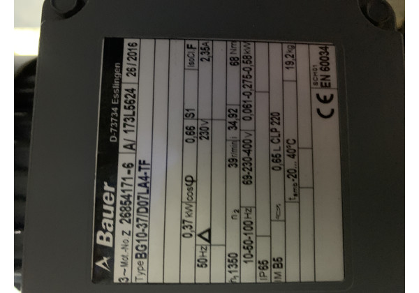 Motor: Bauer: BG10-37/D07LA4-TF; Pumpe: 1-036-3810-InStock Motor + Reduktor + Pumpe Motor: Bauer: BG10-37/D07LA4-TF; Pumpe: 1-036-3810 Bauer