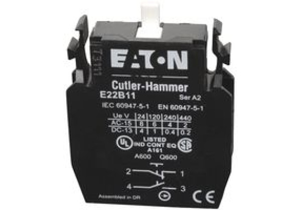 EATON CUTLER HAMMER E22B11 CONTACT BLOCK, 1NO/1NC, 10A, SCREW, Swit