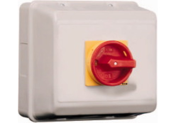 025520 25520 - P3-100/ST/SVB - Main switch, +steel enclosure, 3p, 100A, handle red yell
