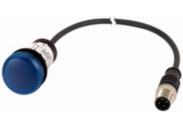 185124 - Indicator light, classic, flat, blue, 24 V AC/DC, cable (black) with m8