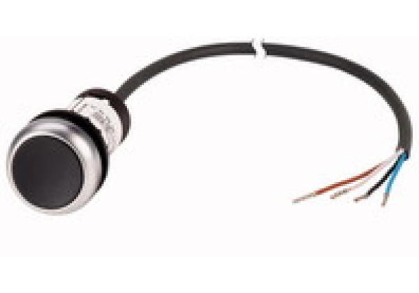 185609 - Pushbutton, classic, flat, maintained, 1 N/C, black, cable (black) with