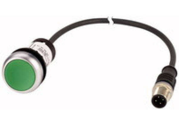 185652 - Pushbutton, classic, flat, tasted, 1 N/O, green, cable (black) with m8