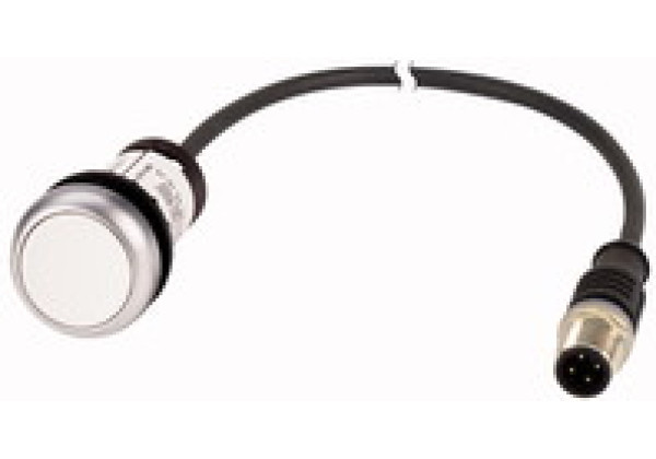 185686 - Pushbutton, classic, flat, maintained, 1 N/O, white, cable (black) with