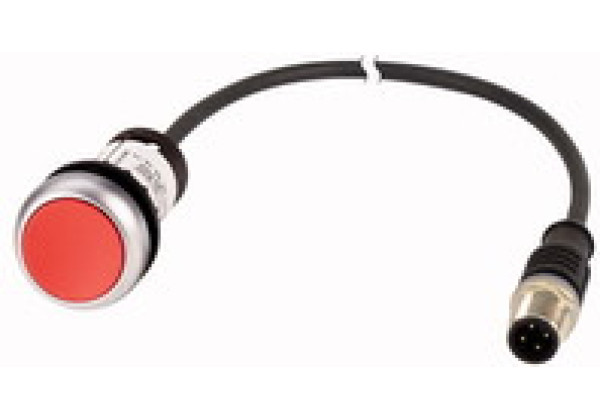 185693 - Pushbutton, classic, flat, tasted, 1 N/C, red, cable (black) with m8 pl