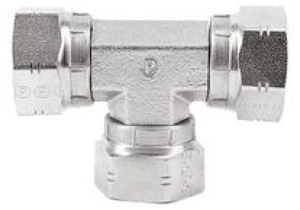 Parker Hydraulic Tee Threaded Adapter 6J6MK4S, Connector A G 3/8 Female Connector B G 3/8 Female