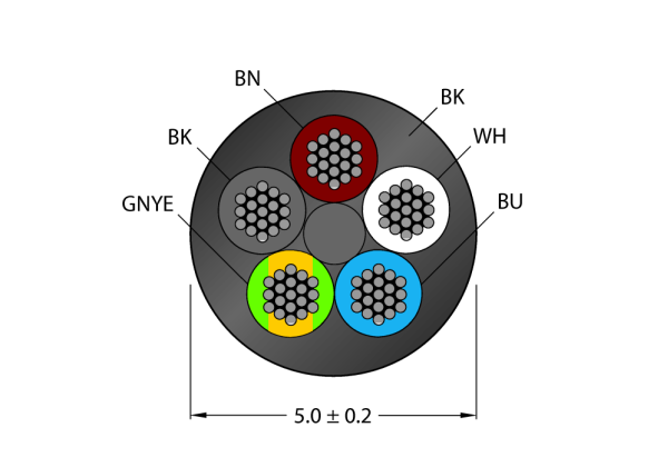 Actuator and Sensor Cable, PVC CABLE(4+1)X0.34-XX-PVC-BK-500M/TEL