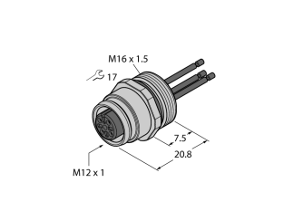 Female Flange with Stranded Wires, Front-mounted EC-FK3-0.5/16