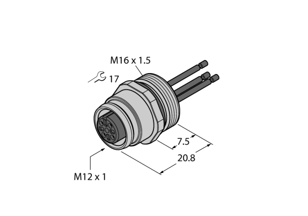 Female Flange with Stranded Wires, Front-mounted EC-FK3-0.5/16 Female Flange with Stranded Wires, Front-mounted EC-FK3-0.5/16