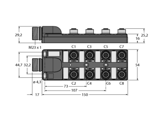 Passive Actuator/Sensor Box, M12 × 1 TB-8M12-4-CS12H Passive Actuator/Sensor Box, M12 × 1 TB-8M12-4-CS12H