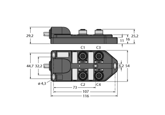 Passive Actuator/Sensor Box, M12 × 1 TB-4M12-5P3-10/TXL