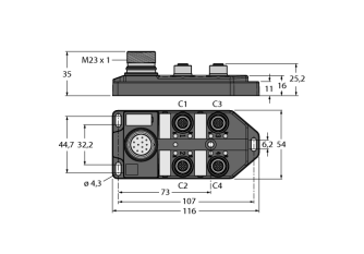 Passive Actuator/Sensor Box, M12 × 1 TB-4M12-4-CS12T Passive Actuator/Sensor Box, M12 × 1 TB-4M12-4-CS12T