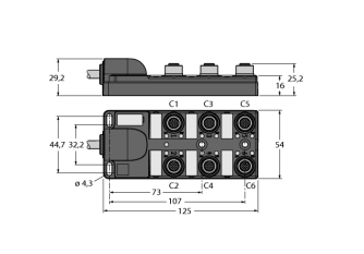 Passive actuator/sensor junction box, M12 x 1 TB-6M12-4-10/TXL